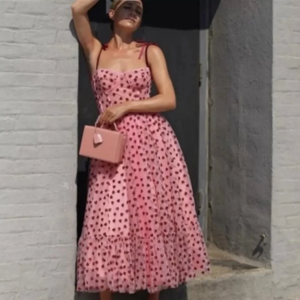 Betsey Johnson Pink Midi Dress with Red Heart Print - Picture 2 of 13